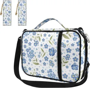 Blue Floral Bible Carrying Case for Women for Standard and Large Size Study Bible with 2 Bookmarks Girls Lightweight Church Crossbody Bag with Pen Slots and Zippered Pocket