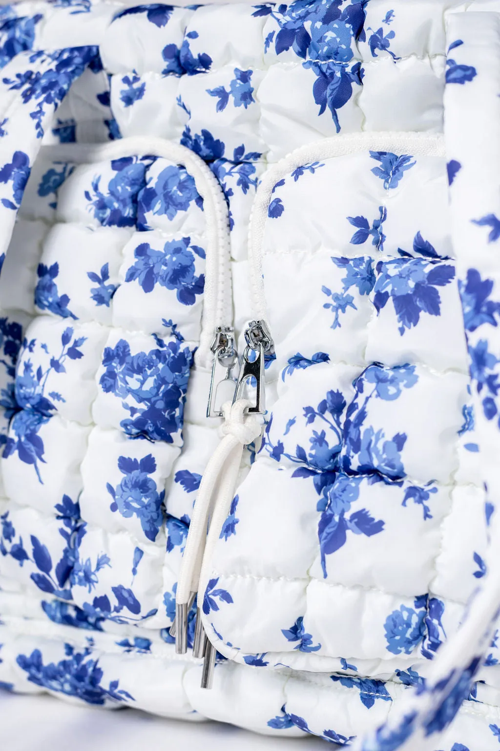 Blue Floral Quilted Puffy Weekender SALE