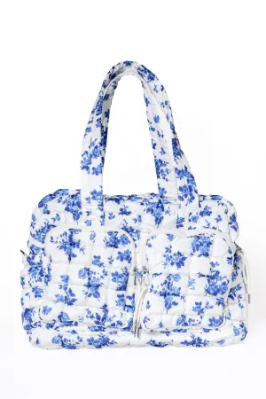 Blue Floral Quilted Puffy Weekender SALE