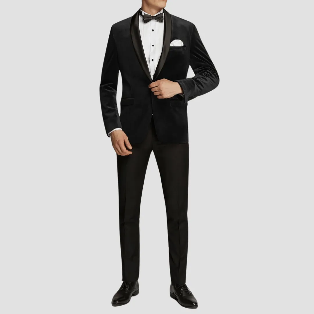 Boulvandre Mens Scuzzatti Velvet Dinner Jacket in Black