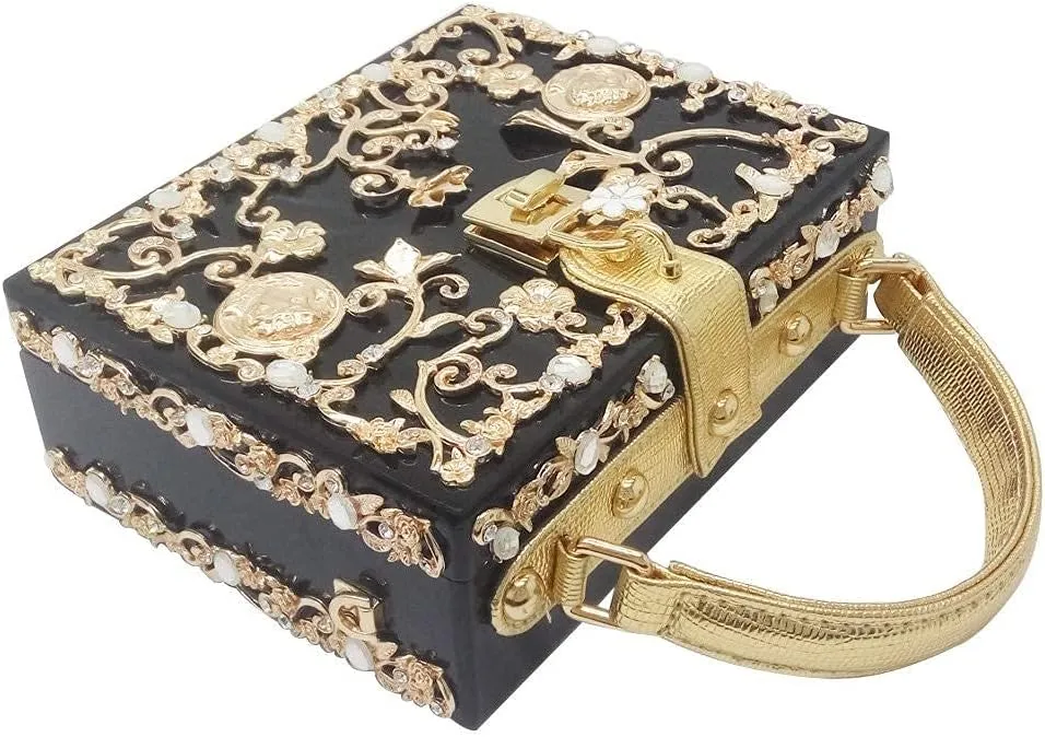 Boutique De FGG Acrylic & Flower Designer Shoulder Bags for Women Crossbody Bag Rhinestones Box Tote Evening Handbags,Small