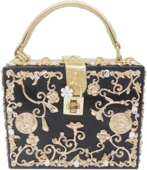 Boutique De FGG Acrylic & Flower Designer Shoulder Bags for Women Crossbody Bag Rhinestones Box Tote Evening Handbags,Small