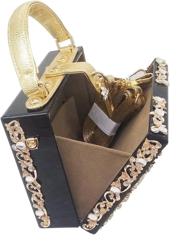 Boutique De FGG Acrylic & Flower Designer Shoulder Bags for Women Crossbody Bag Rhinestones Box Tote Evening Handbags,Small