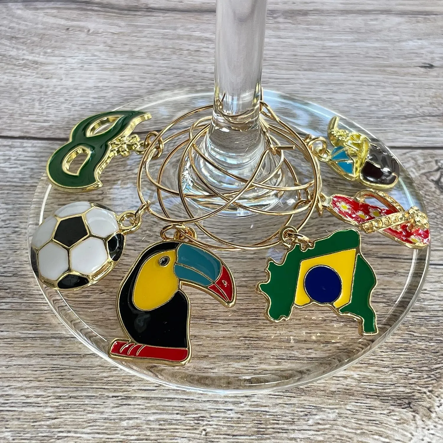 Brazil Wine Glass Charms, Brazil World Cup Decoration, Gift for Brazilians, Country Flag, Soccer, Rio Carnival, Beach and Toucan