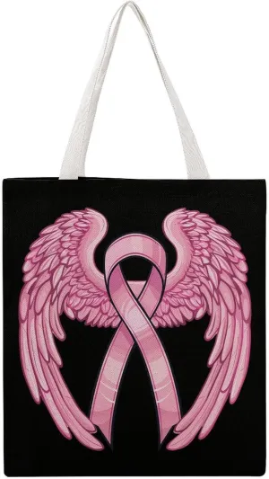 Breast Cancer Awareness Ribbon Canvas Tote Bags Portable Shopping Grocery Bag Shoulder Handbag with Handles