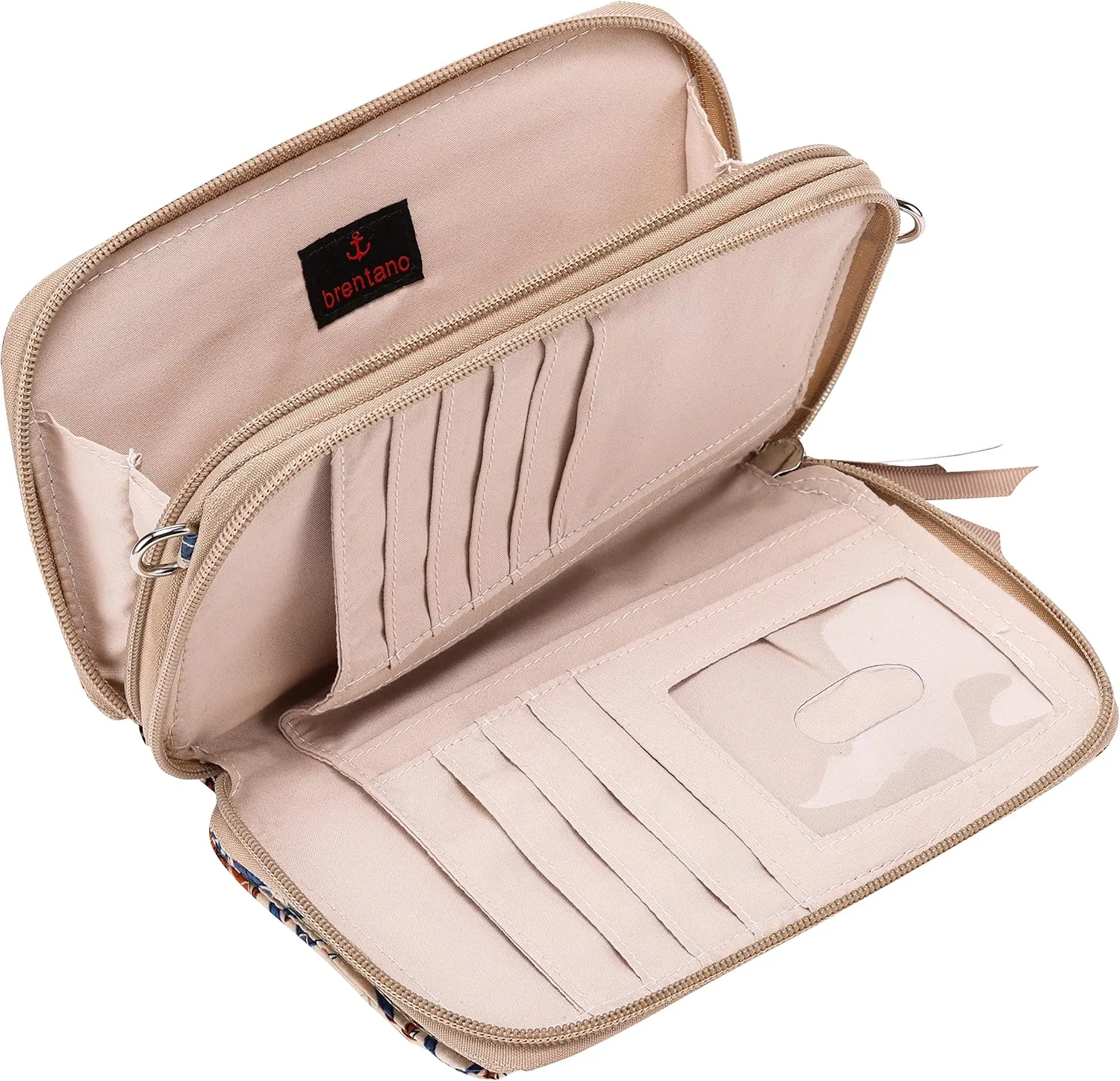 Brentano Cotton quilted double-zipper crossbody wallet purse and clutch