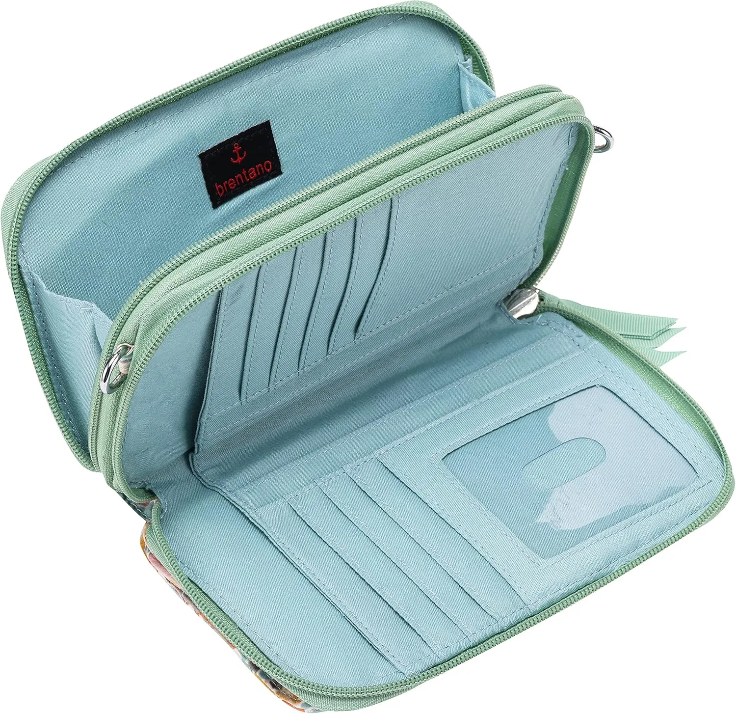Brentano Cotton quilted double-zipper crossbody wallet purse and clutch