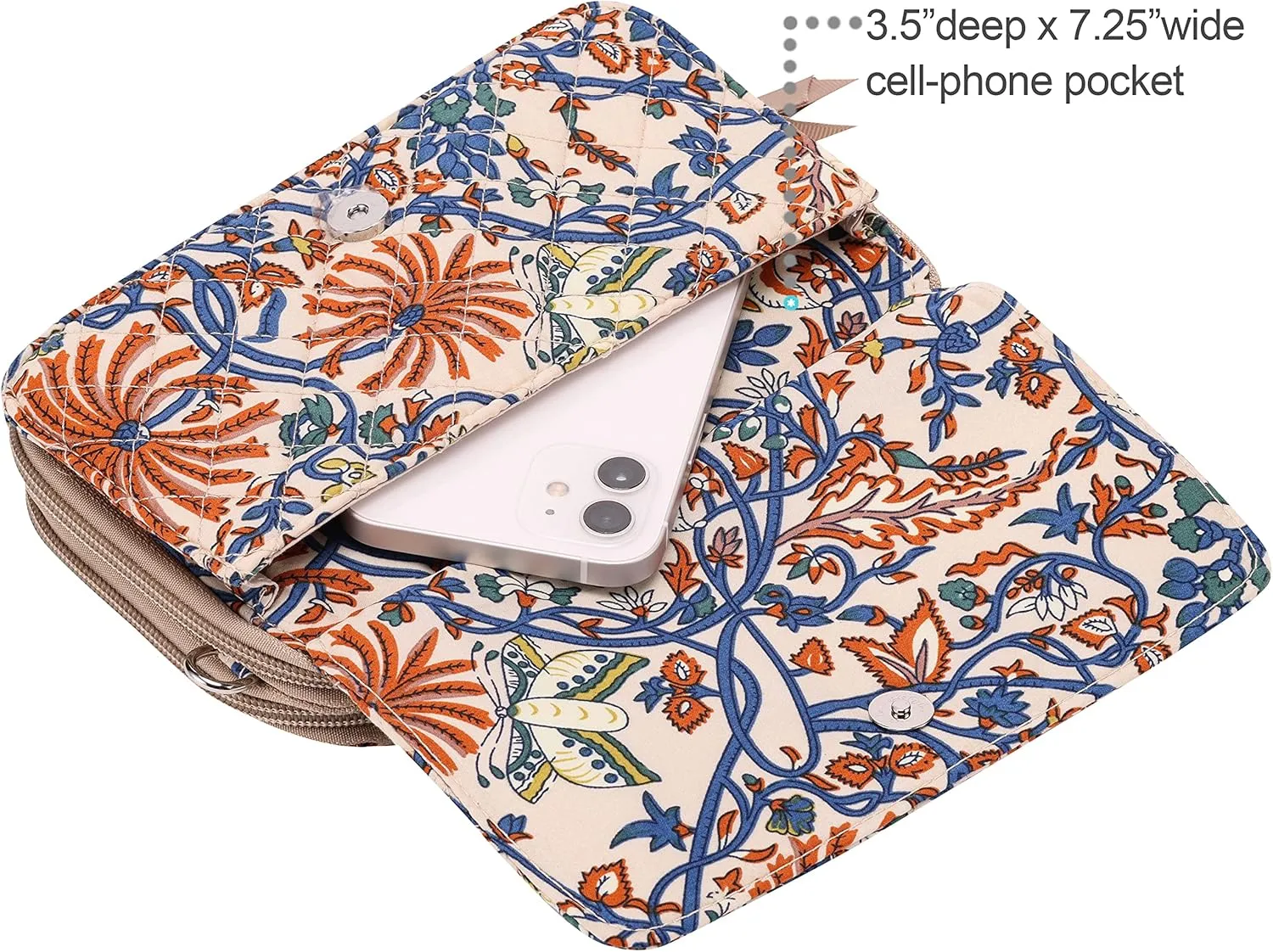 Brentano Cotton quilted double-zipper crossbody wallet purse and clutch