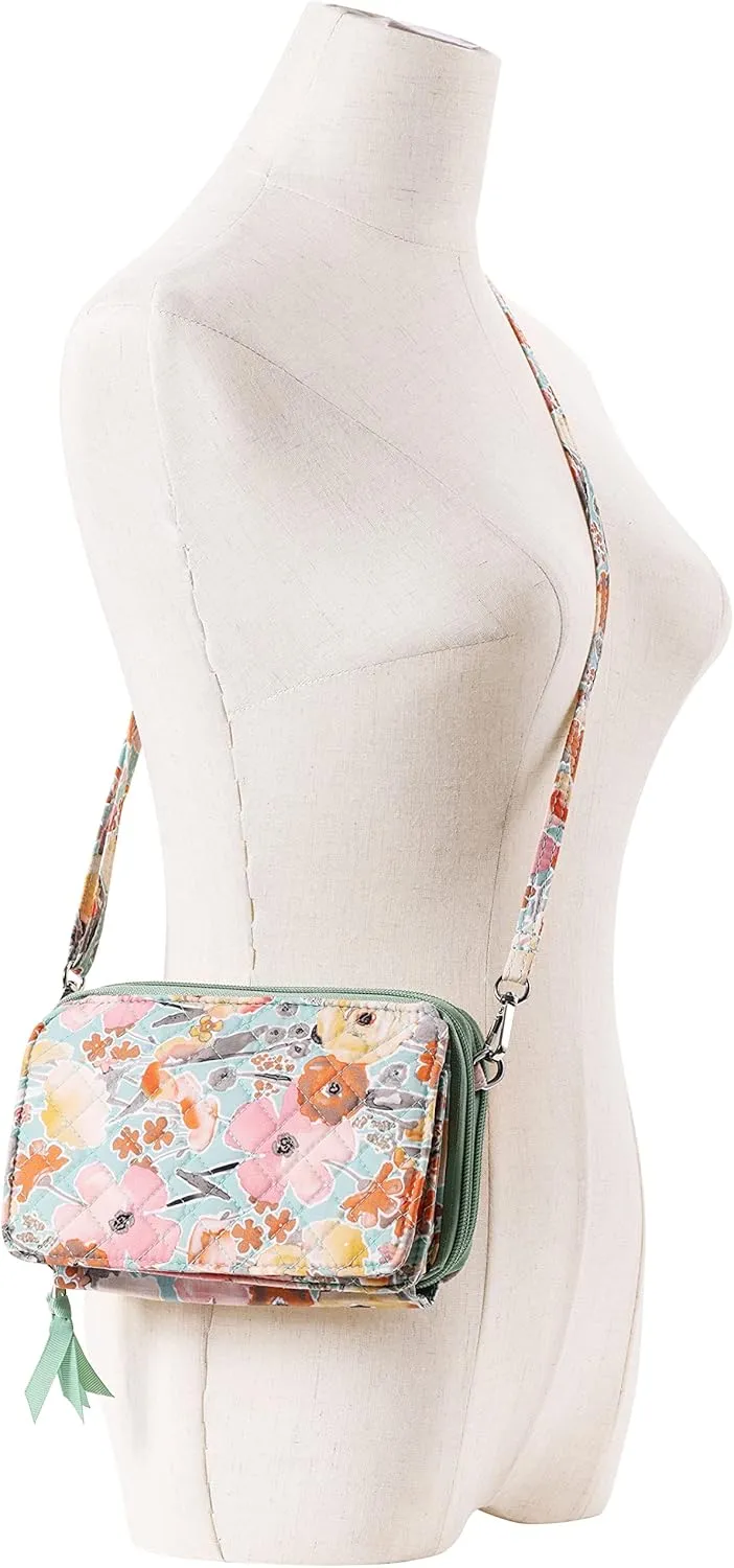 Brentano Cotton quilted double-zipper crossbody wallet purse and clutch