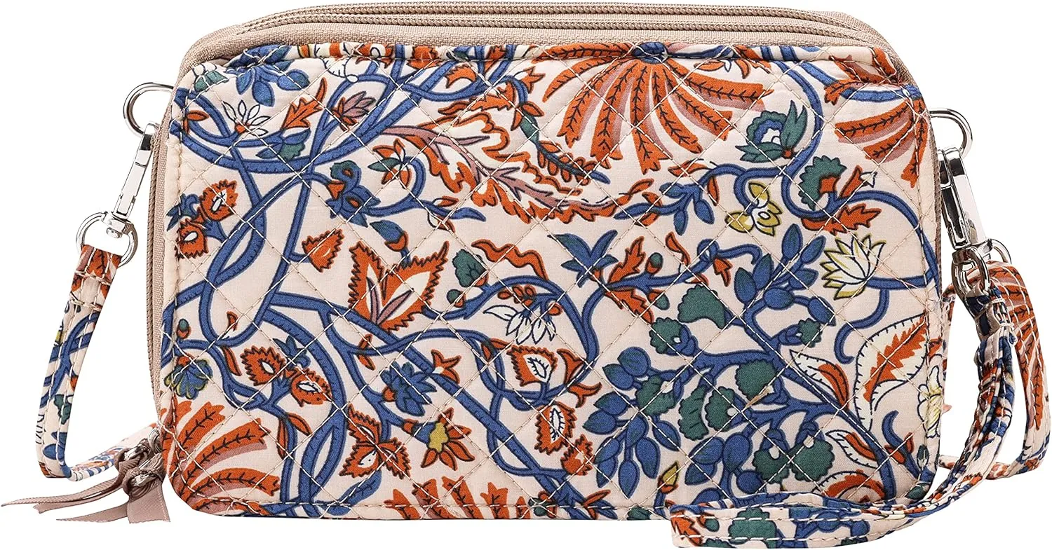 Brentano Cotton quilted double-zipper crossbody wallet purse and clutch