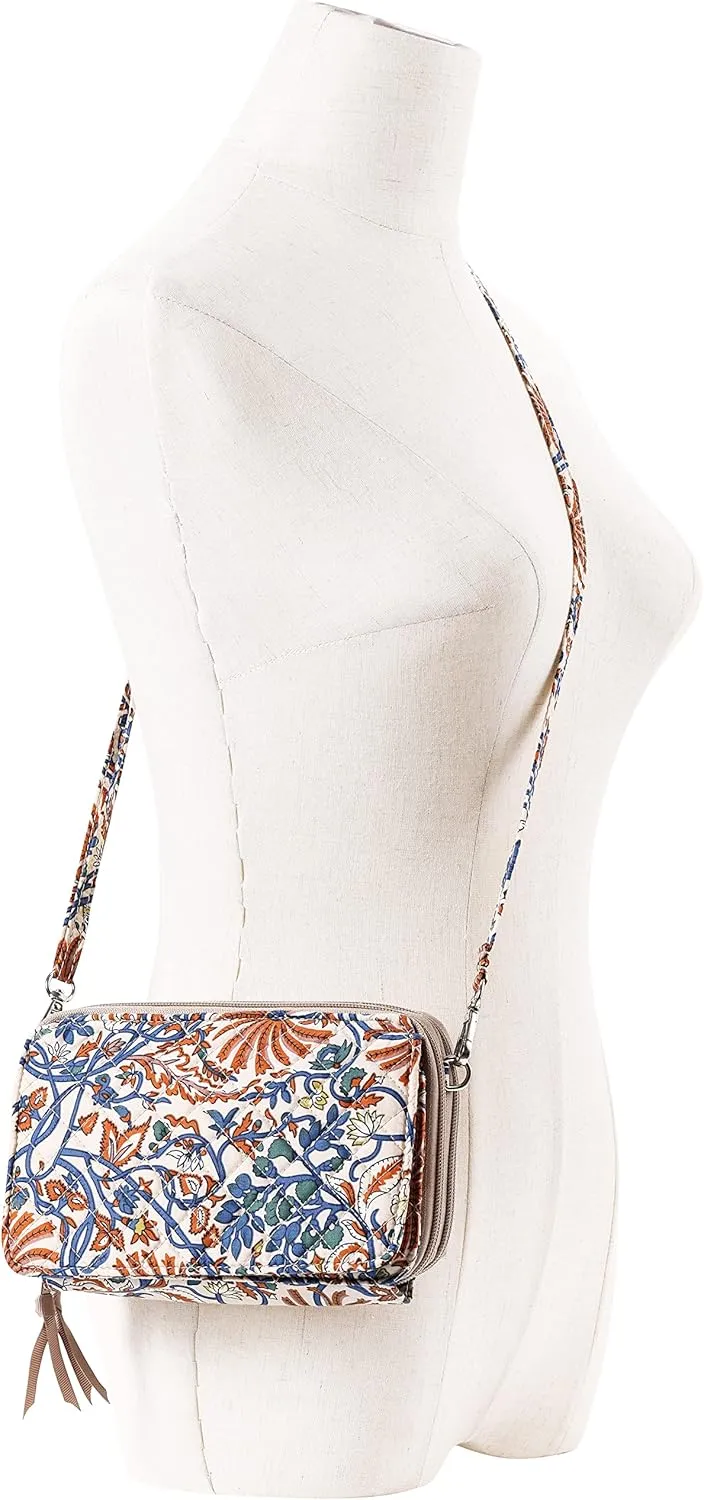 Brentano Cotton quilted double-zipper crossbody wallet purse and clutch