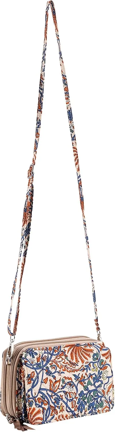 Brentano Cotton quilted double-zipper crossbody wallet purse and clutch