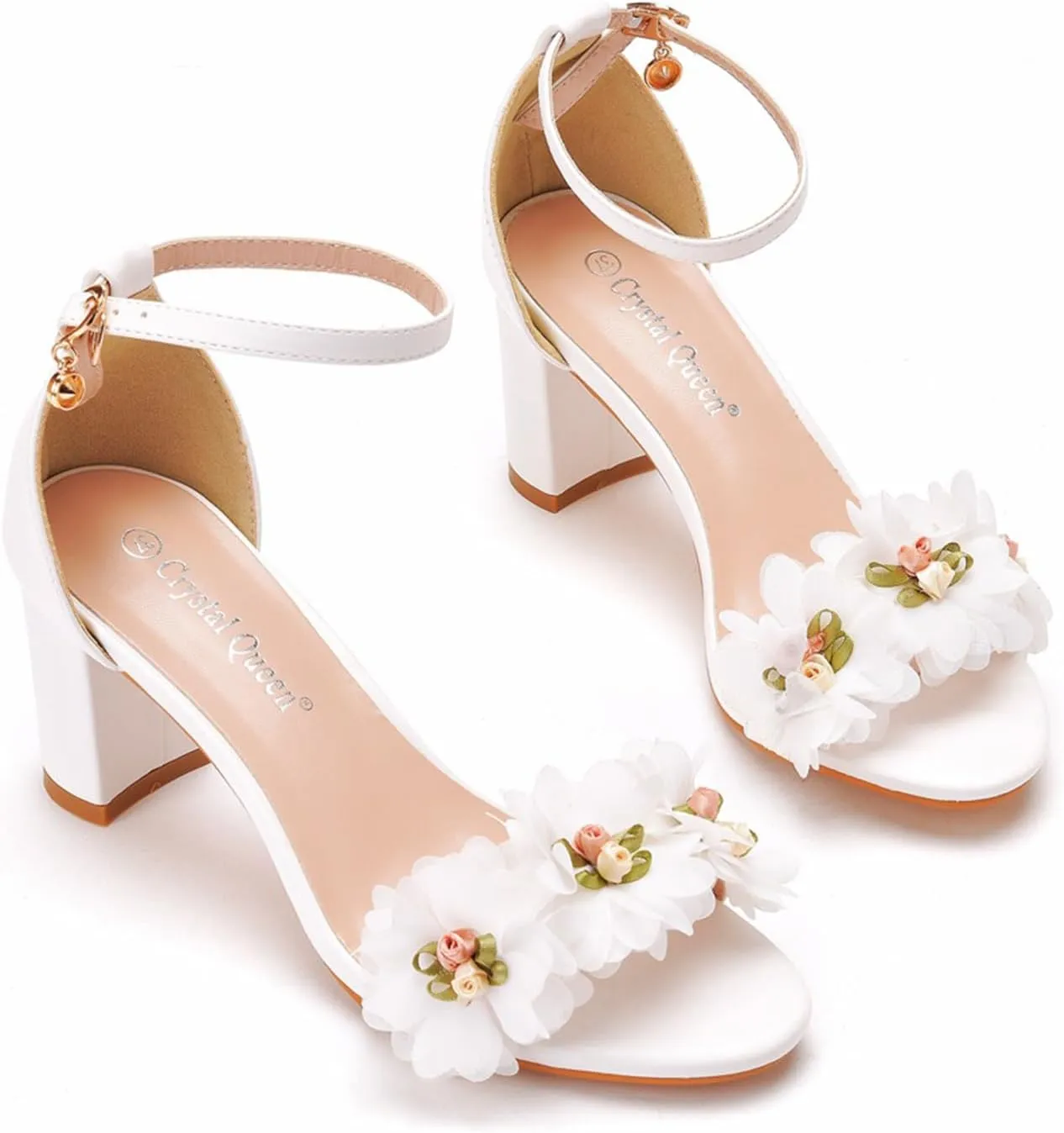 Bride Block Heel Wedding Shoes,Lace Wedding Bride Heels Shoes,7CM Women's Open Toe Chunky Heel Heels Prom Party Dress Shoes Sandals