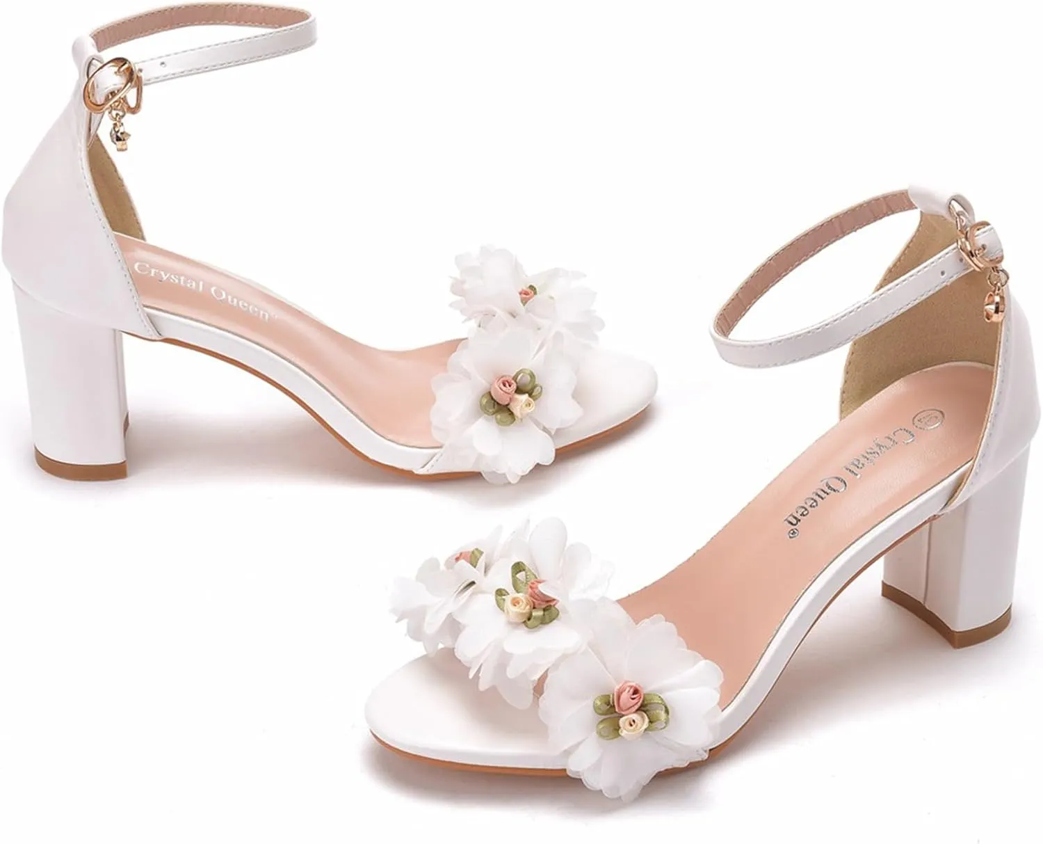 Bride Block Heel Wedding Shoes,Lace Wedding Bride Heels Shoes,7CM Women's Open Toe Chunky Heel Heels Prom Party Dress Shoes Sandals