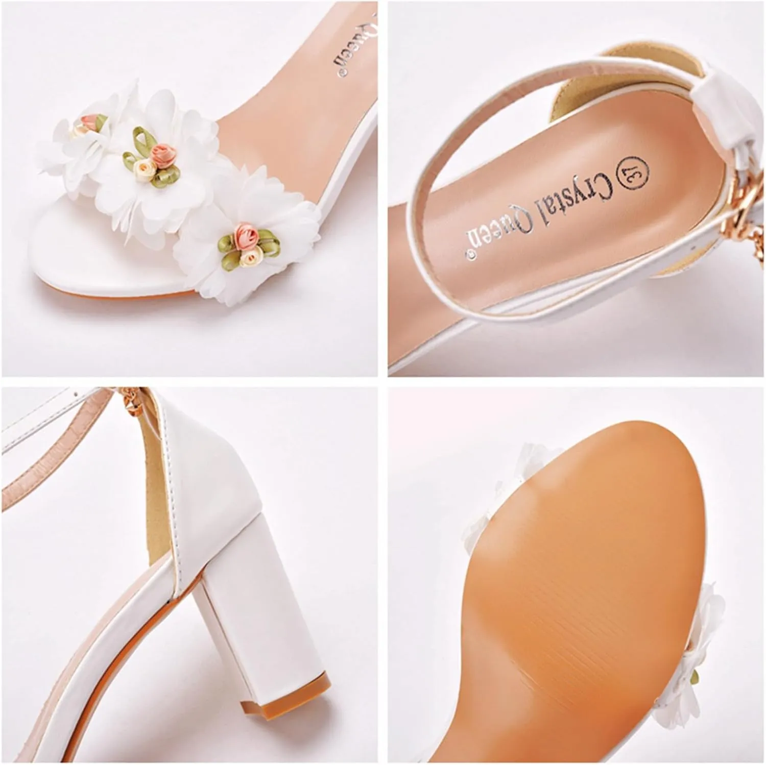 Bride Block Heel Wedding Shoes,Lace Wedding Bride Heels Shoes,7CM Women's Open Toe Chunky Heel Heels Prom Party Dress Shoes Sandals
