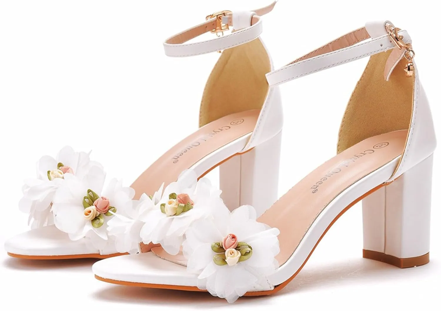 Bride Block Heel Wedding Shoes,Lace Wedding Bride Heels Shoes,7CM Women's Open Toe Chunky Heel Heels Prom Party Dress Shoes Sandals