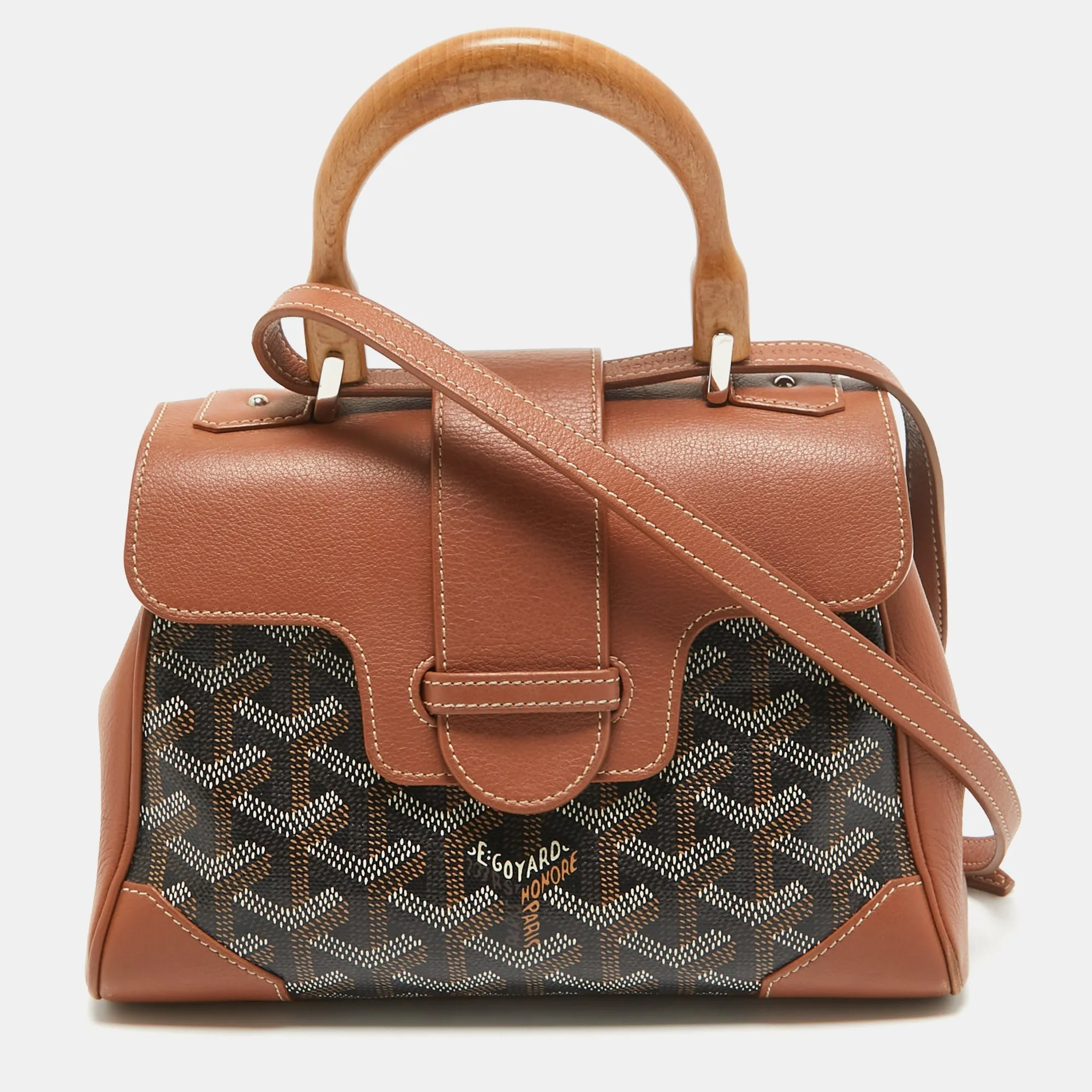 Brown Goyardine Coated Canvas and Leather Mini Saigon Top Handle Bag