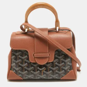 Brown Goyardine Coated Canvas and Leather Mini Saigon Top Handle Bag