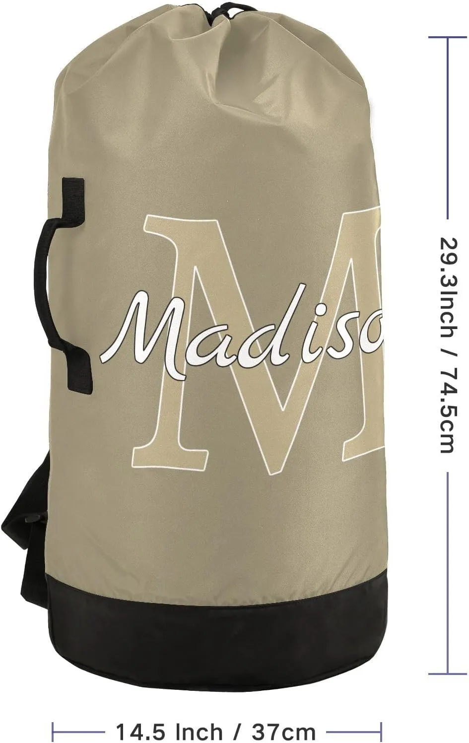 Brown Gray Personalized Nylon Travel Laundry Bag for Luggage Custom Dirty Clothes Organizer with Drawstring Closure & Shoulder Straps Laundry Hamper Liner for Apartment College Dorm Factories