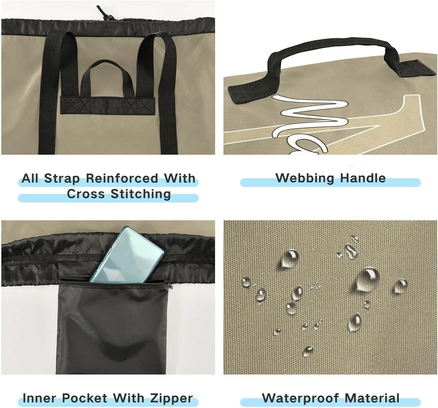 Brown Gray Personalized Nylon Travel Laundry Bag for Luggage Custom Dirty Clothes Organizer with Drawstring Closure & Shoulder Straps Laundry Hamper Liner for Apartment College Dorm Factories
