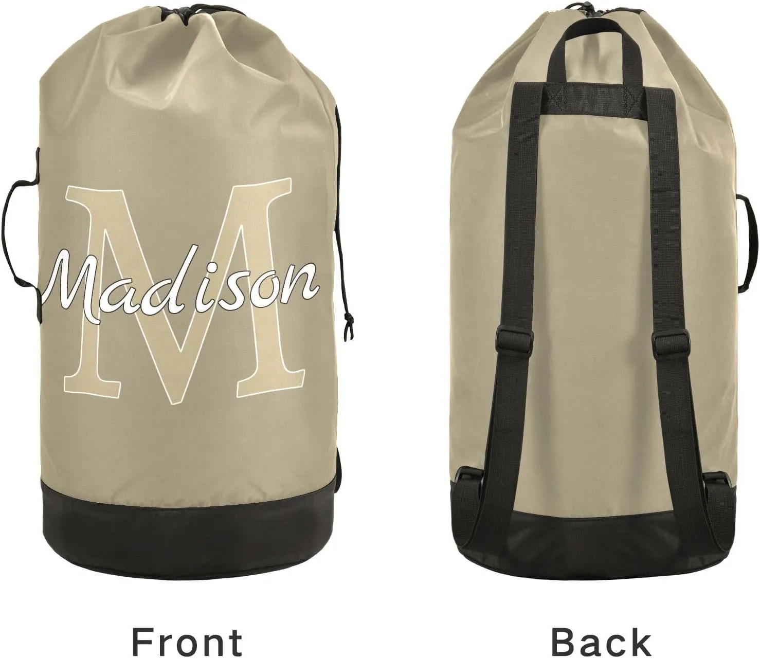Brown Gray Personalized Nylon Travel Laundry Bag for Luggage Custom Dirty Clothes Organizer with Drawstring Closure & Shoulder Straps Laundry Hamper Liner for Apartment College Dorm Factories