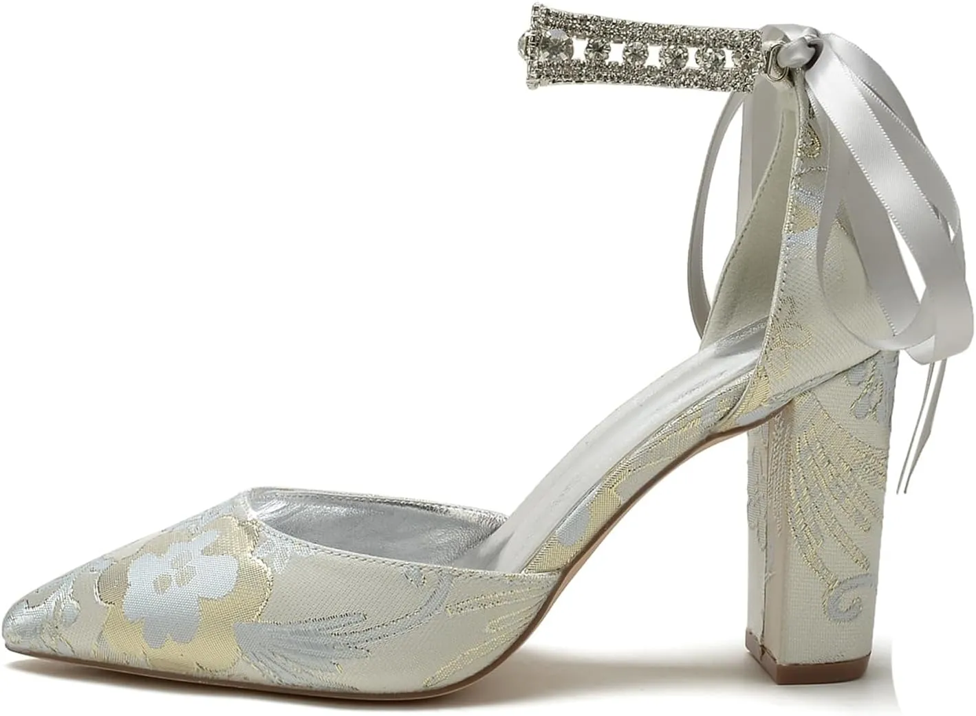 Buckle Pearl Bridal Silk Wedding Shoes Women Satin Pointed Toe Pumps High Heel Prom Shoes