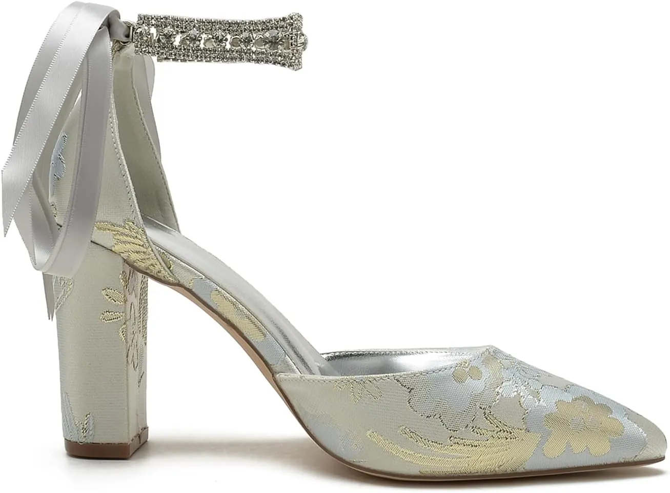 Buckle Pearl Bridal Silk Wedding Shoes Women Satin Pointed Toe Pumps High Heel Prom Shoes
