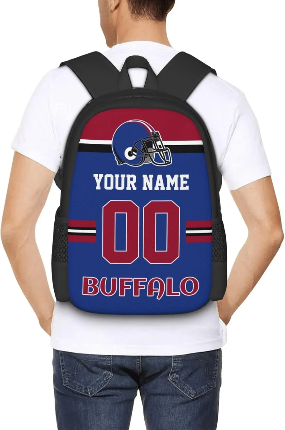 Buffalo Backpack Custom Football Style Backpack Personalized Name and Number Backpacks Customized High Capacity Bag Gifts for Men Women Fans