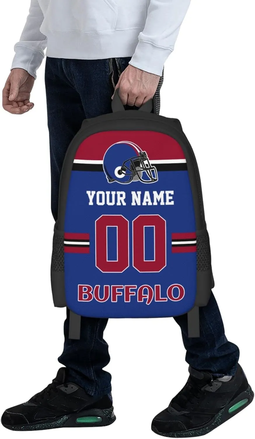 Buffalo Backpack Custom Football Style Backpack Personalized Name and Number Backpacks Customized High Capacity Bag Gifts for Men Women Fans