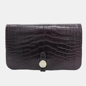 Burgundy Alligator Leather Dogon Long Wallet