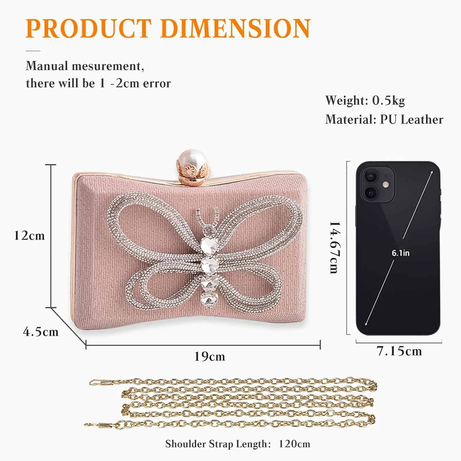 Butterfly Evening Bag Rhinestone Clutch Bag for Women Bridal Wedding Purse Crystal Handbag Sequin Shoulder Bag