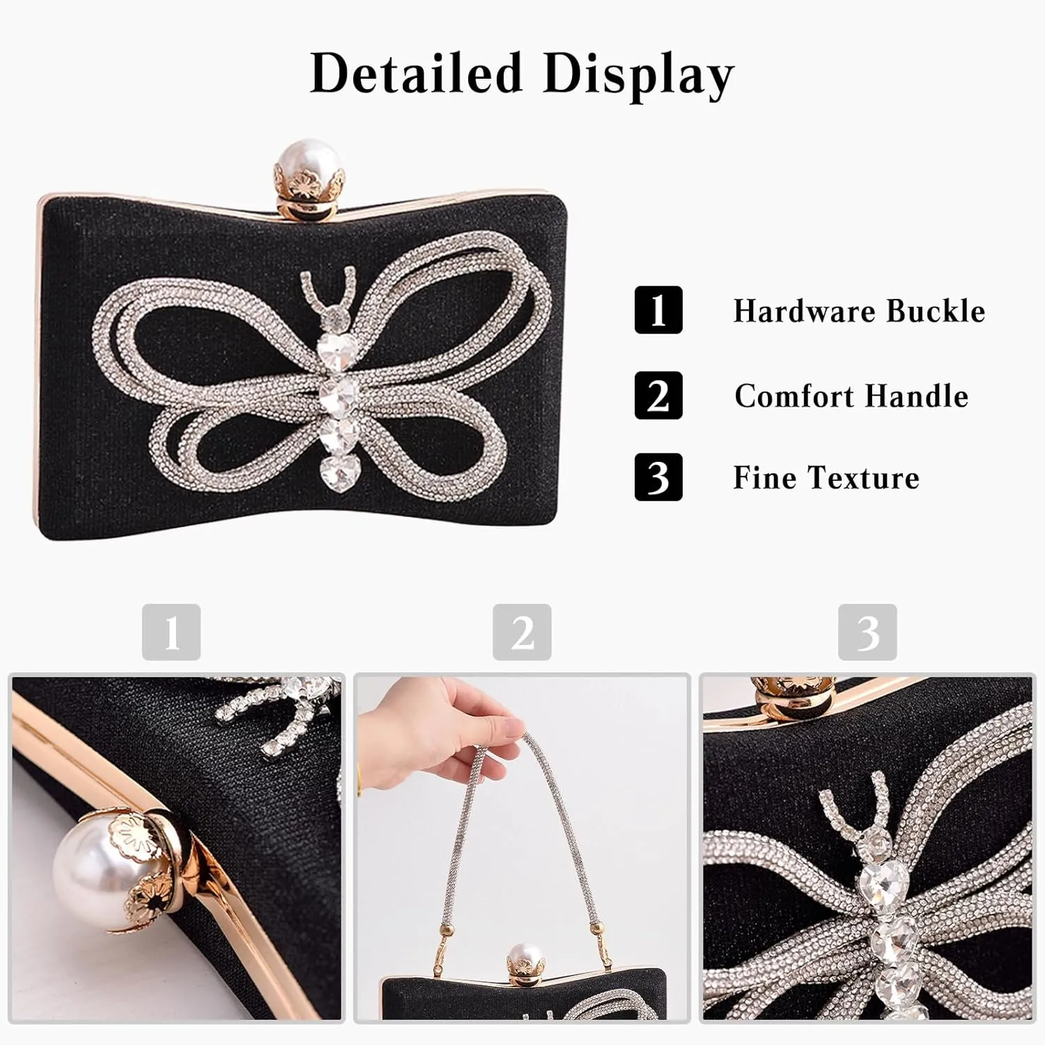 Butterfly Evening Bag Rhinestone Clutch Bag for Women Bridal Wedding Purse Crystal Handbag Sequin Shoulder Bag