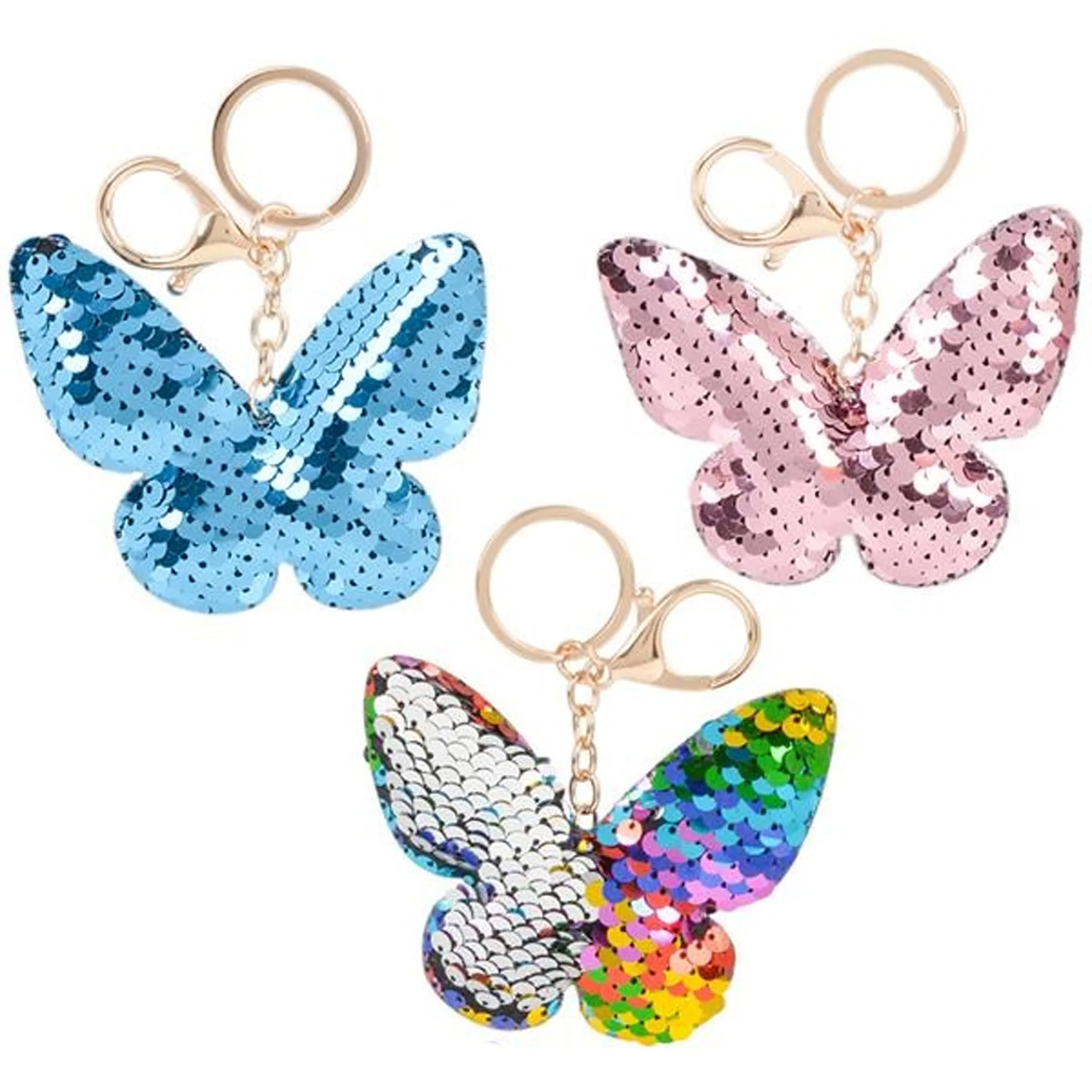 Butterfly  Flip Sequin Keychain In Bulk