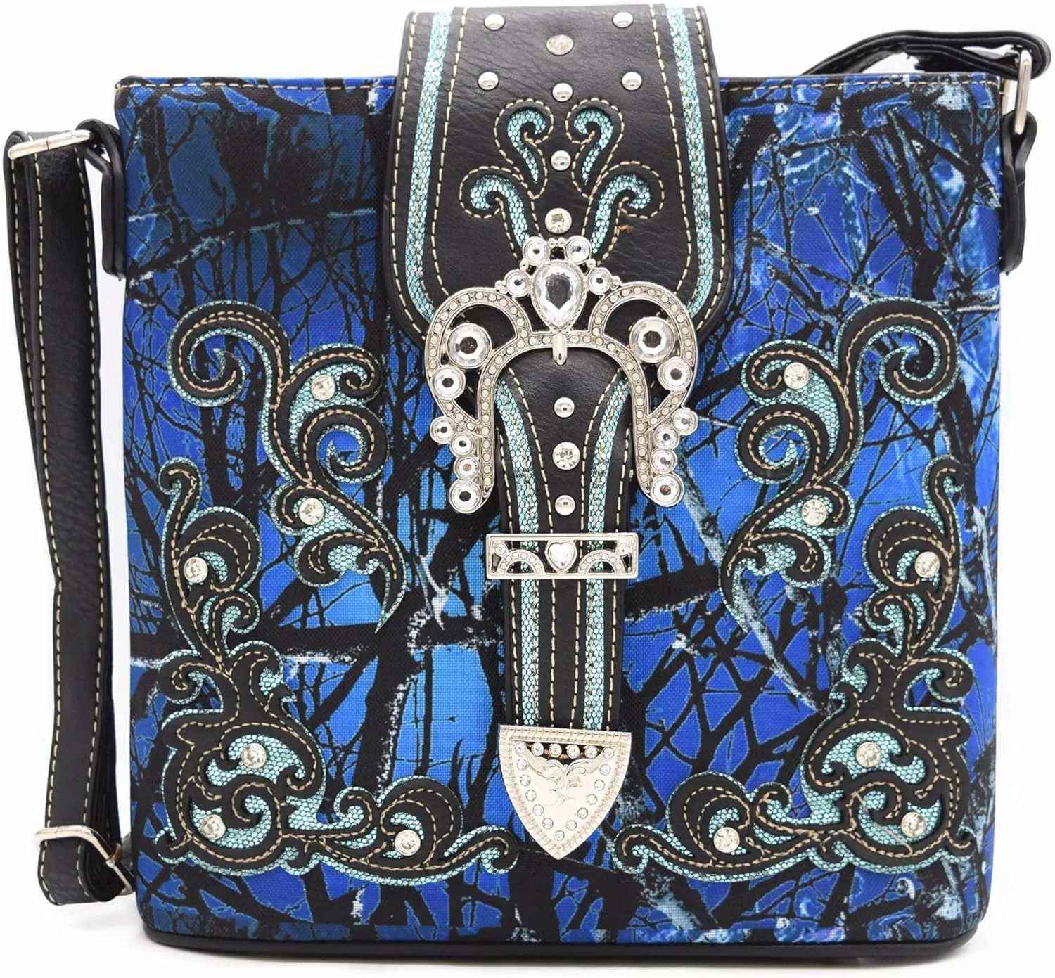 Camouflage Rhinestone Cross Pistol Buckle Western Crossbody Handbags Cowgirl Country Studded Purse Women Single Shoulder Bag
