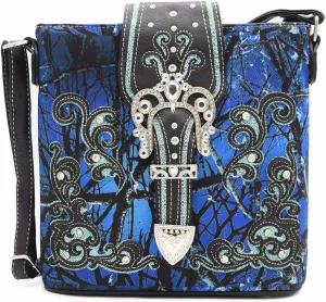 Camouflage Rhinestone Cross Pistol Buckle Western Crossbody Handbags Cowgirl Country Studded Purse Women Single Shoulder Bag