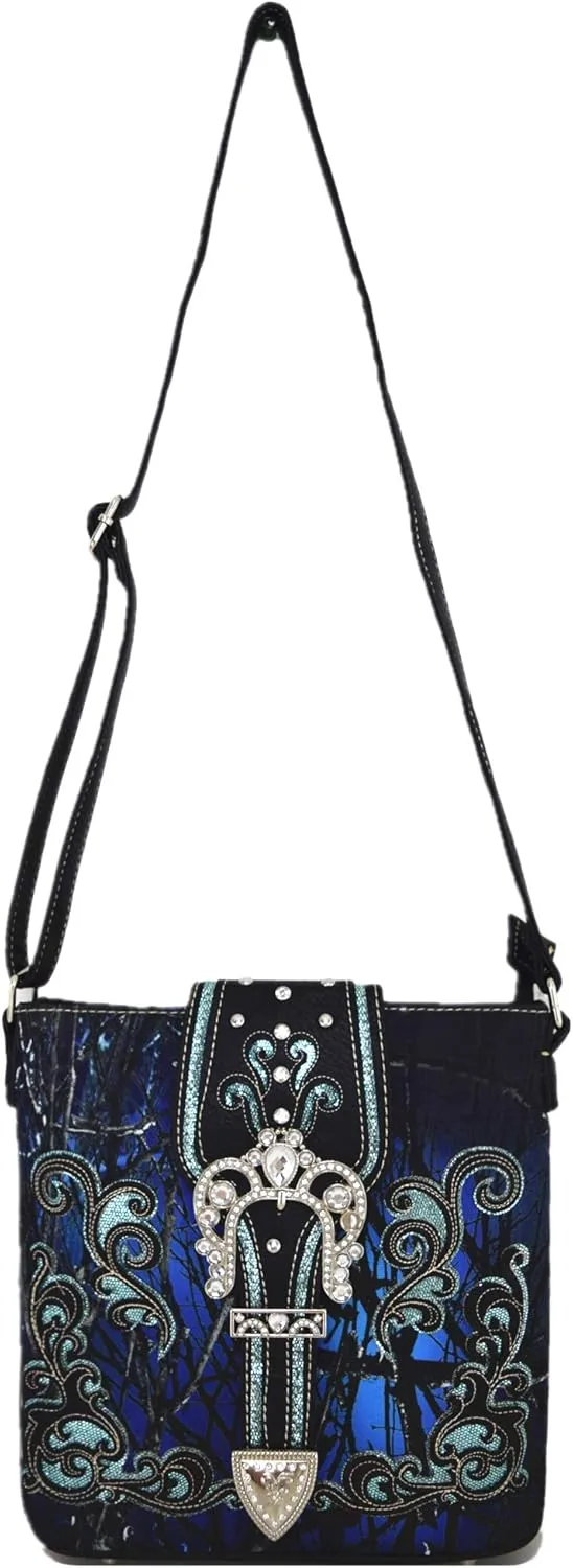 Camouflage Rhinestone Cross Pistol Buckle Western Crossbody Handbags Cowgirl Country Studded Purse Women Single Shoulder Bag