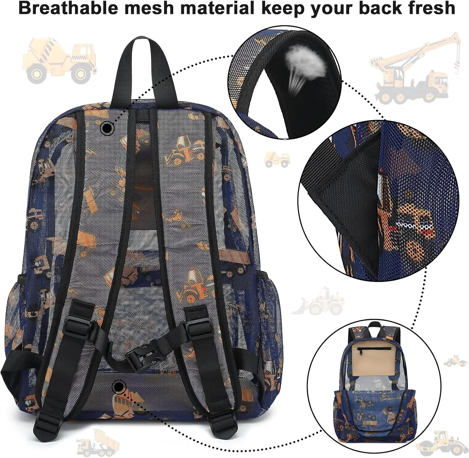 CAMTOP Mesh Backpack Kids Boys Girls Bookbag See Through Preschool Kindergarten Backpacks Casual Daypack for School Beach Travel Swim(Age 3-8 Years,Tractor)