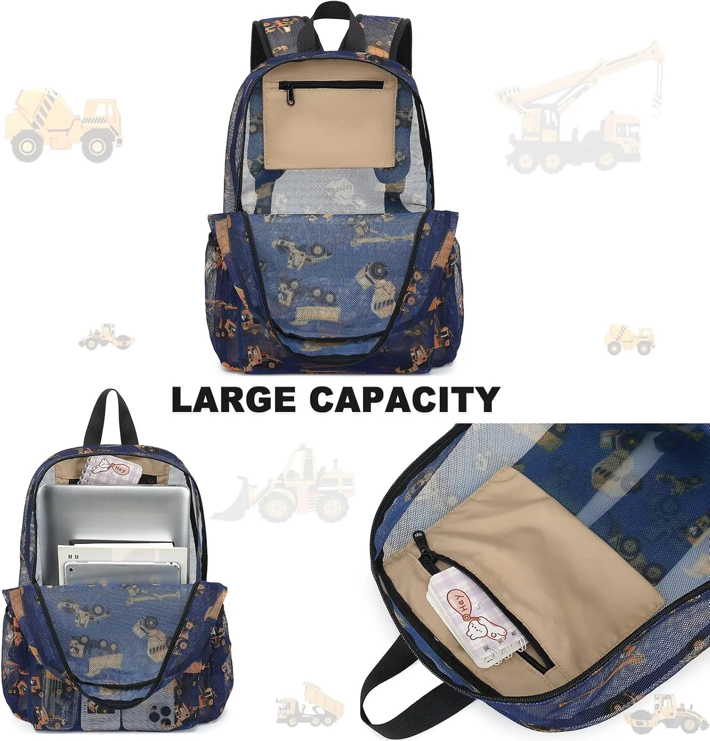 CAMTOP Mesh Backpack Kids Boys Girls Bookbag See Through Preschool Kindergarten Backpacks Casual Daypack for School Beach Travel Swim(Age 3-8 Years,Tractor)