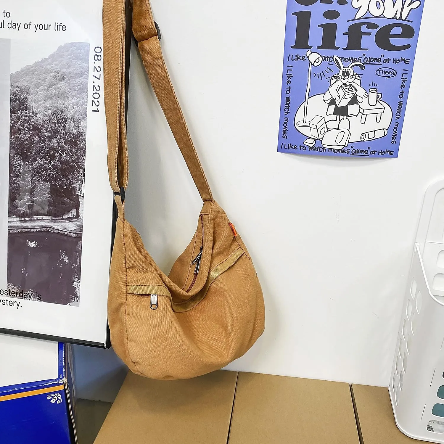 Canvas Casual Messenger Bag Hobo Crossbody Bag Canvas Shouder Tote Handbag for Women and Men