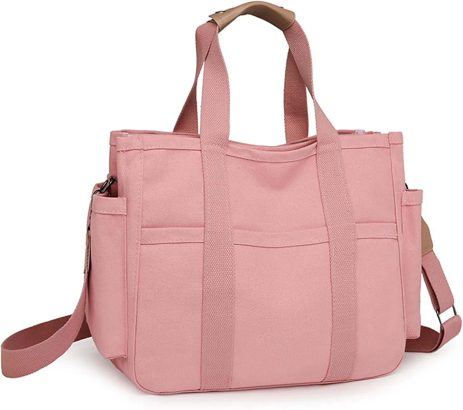 Canvas Crossbody Tote Bag with Multi Pockets for Women Work Large Handbags Shoulder Bag Messenger Bag Travel Purse