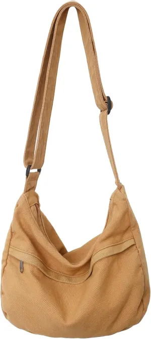 Canvas Messenger Bag Large Hobo Crossbody Bag with Zipper Casual Shoulder Tote Handbag for Women and Men