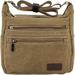 Canvas Shoulder Bag for Women and Men Messenger Handbags Cross Body Multi Zipper Pockets Bag