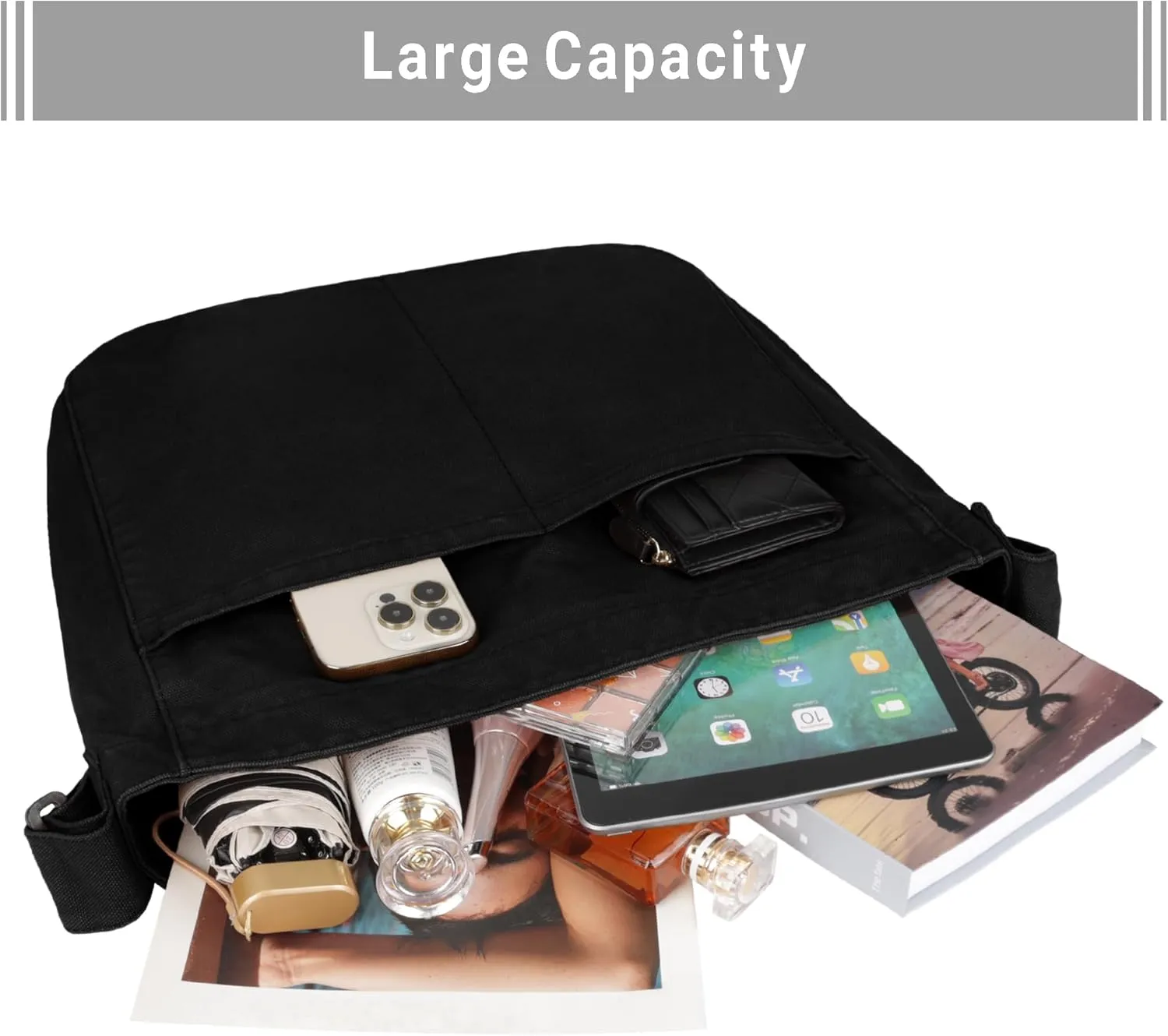 Canvas Tote Bag for Women Large Hobo Crossbody Handbags Casual Shoulder Purse with Multiple Pockets