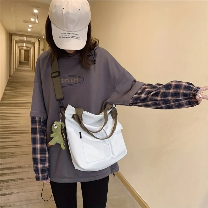 Canvas Tote Bag For Women, Multi Pockets Crossbody Bag, Large Capacity Handbags For School