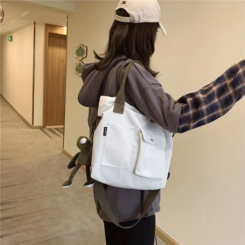 Canvas Tote Bag For Women, Multi Pockets Crossbody Bag, Large Capacity Handbags For School