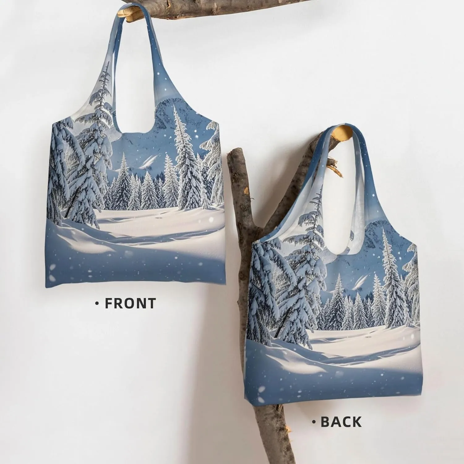 Canvas Tote Bag Lightweight Reusable Grocery Shopping Bag Xmas Tree Branch Bear Doll Handbag for Women Men