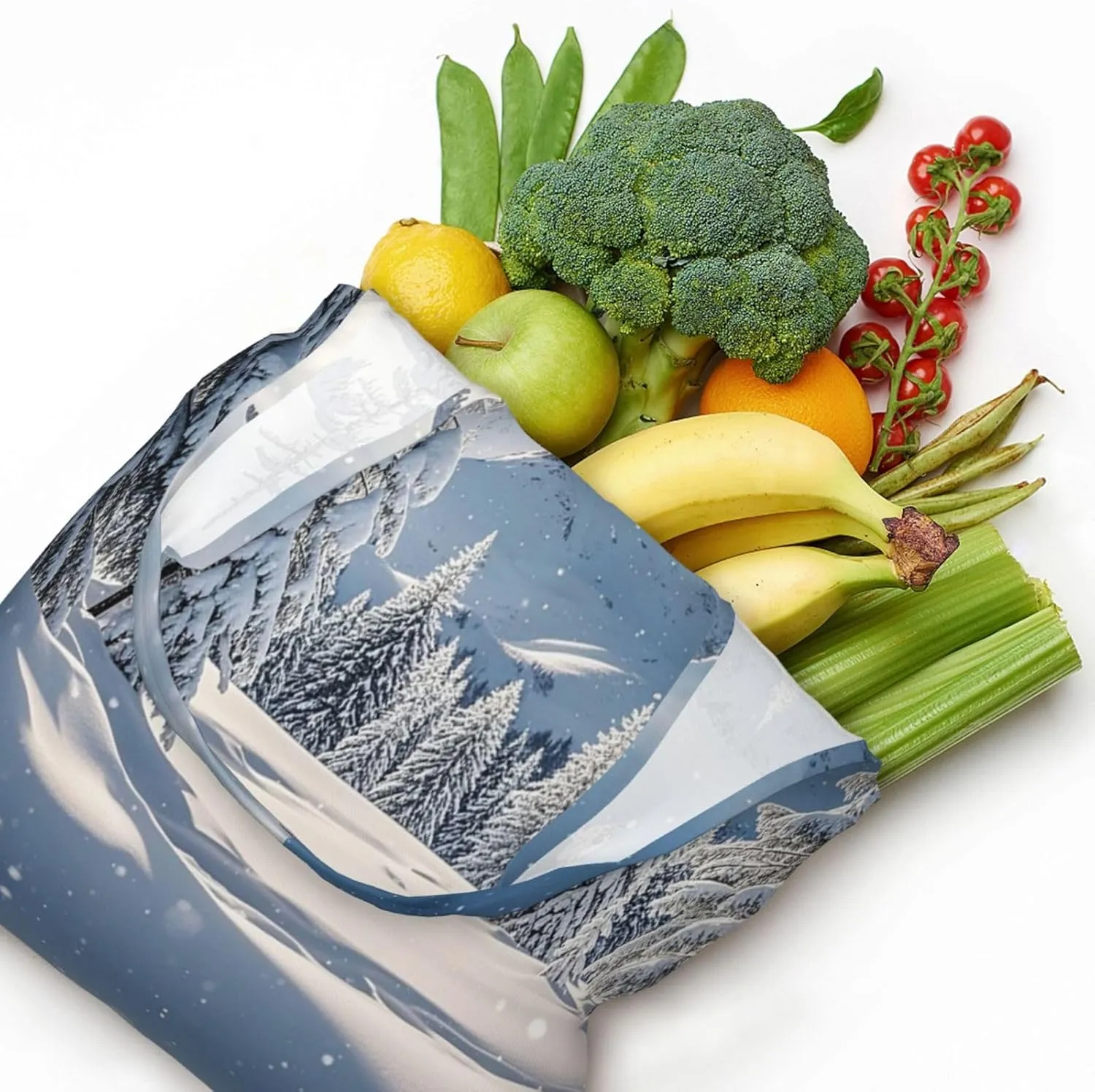 Canvas Tote Bag Lightweight Reusable Grocery Shopping Bag Xmas Tree Branch Bear Doll Handbag for Women Men