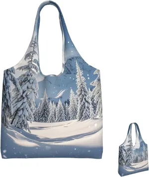 Canvas Tote Bag Lightweight Reusable Grocery Shopping Bag Xmas Tree Branch Bear Doll Handbag for Women Men