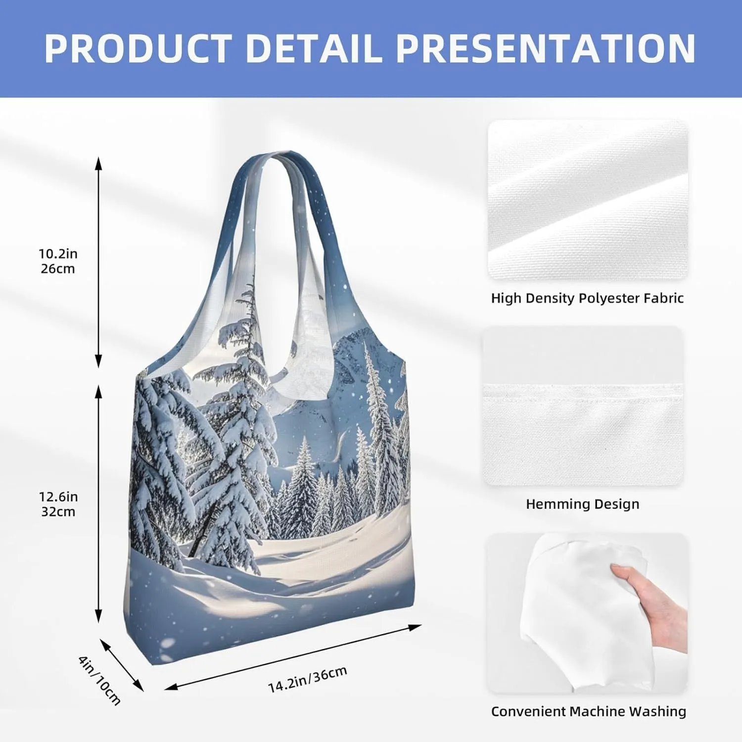 Canvas Tote Bag Lightweight Reusable Grocery Shopping Bag Xmas Tree Branch Bear Doll Handbag for Women Men