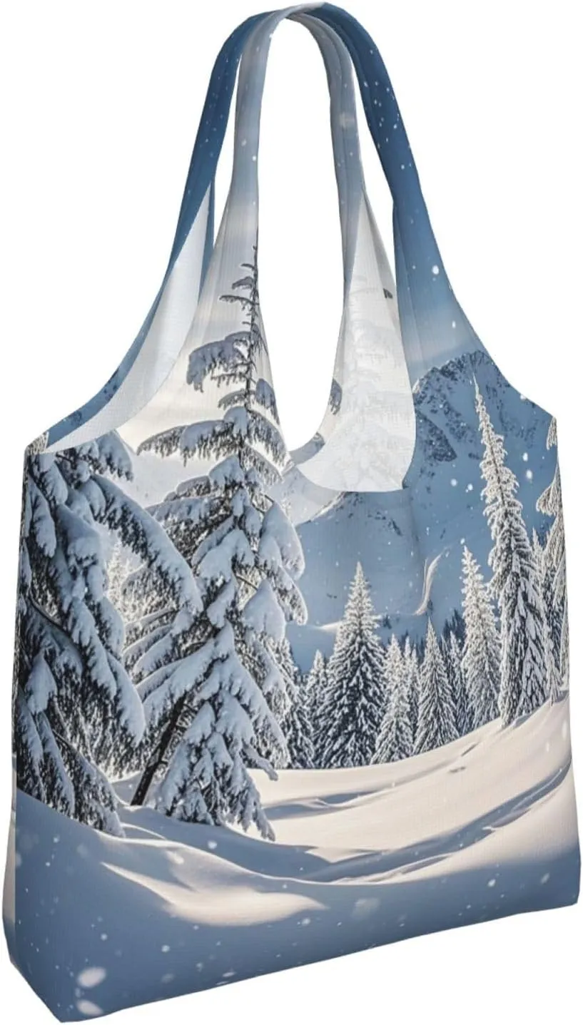 Canvas Tote Bag Lightweight Reusable Grocery Shopping Bag Xmas Tree Branch Bear Doll Handbag for Women Men